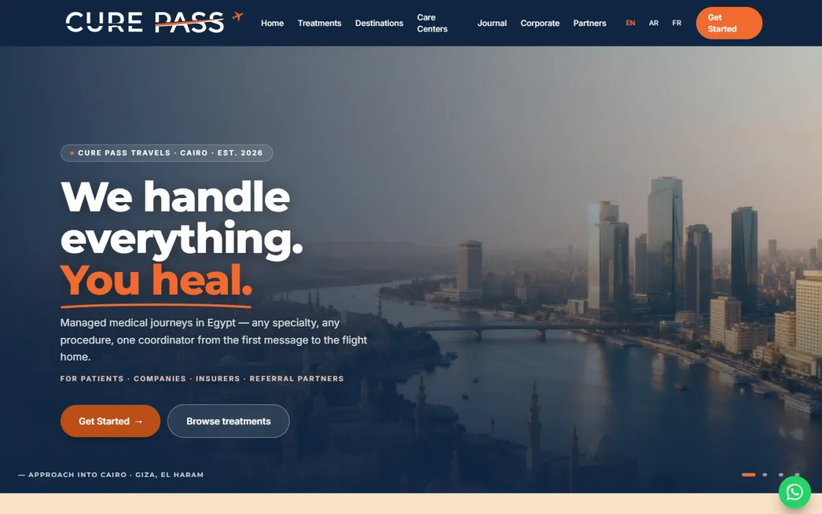 لقطة من الصفحة الرئيسية لموقع Cure Pass